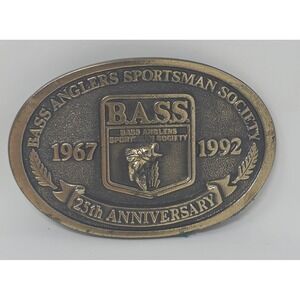 B.A.S.S. Belt Buckle Brass 25th Anniversary Fishing 1967-1992 Vintage